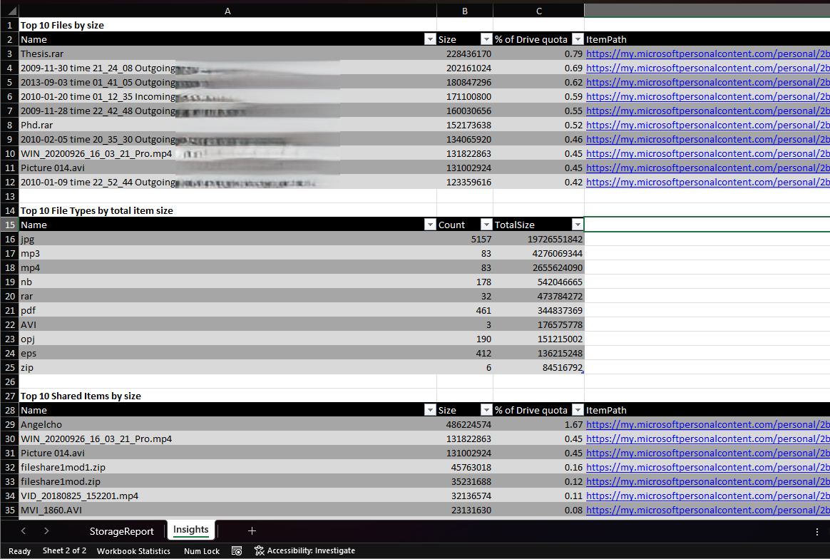 Storage report for personal OneDrive 3 OneDrivePersonal2