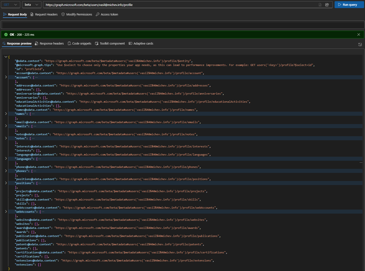 Awards, certifications and working with the /profile Graph API endpoint