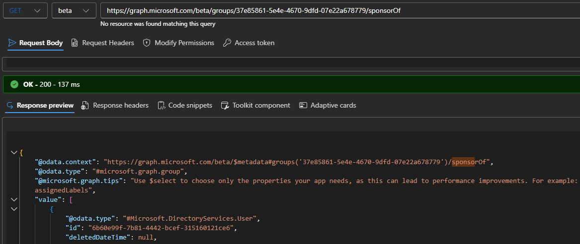 Brzi pregled svojstva sponsorOf u Graph API-ju 3 GrafSponsorOf2