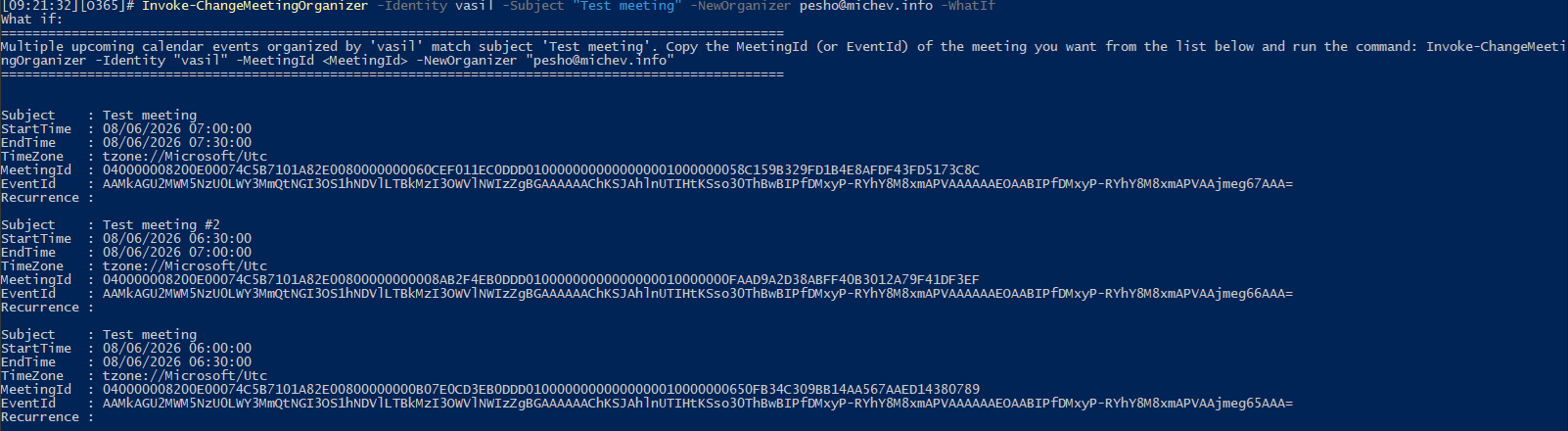 How to use the Invoke-ChangeMeetingOrganizer cmdlet to change the meeting organizer