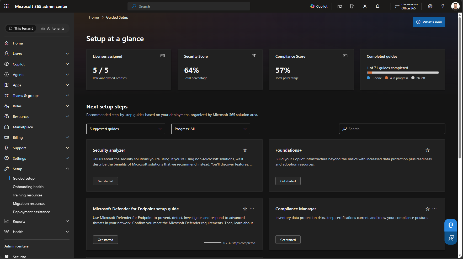 Revamped Setup page in the Microsoft 365 Admin Center